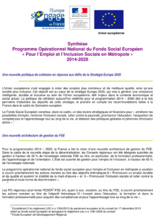 Programme Opérationnel National du Fonds Social Européen « Pour l’Emploi et l’Inclusion Sociale en Métropole » 2014-2020