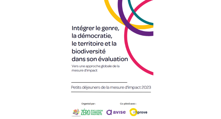 Couverture du livrable des Petits déjeuners de la mesure d'impact intitulé Intégrer le genre, la démocratie, le territoire et la biodiversité dans son évaluation