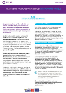 Fiche Avise Forme juridique SAS Société par actions simplifiée