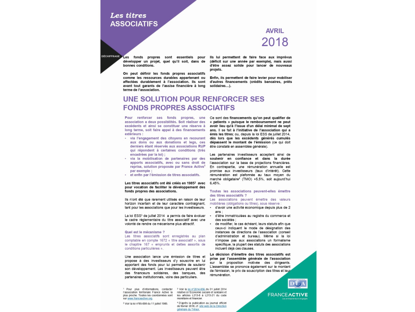 Article FA titres associatifs