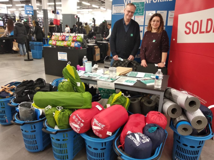 Collecte à Decahlon (Paris), mise en place par Utopia 56