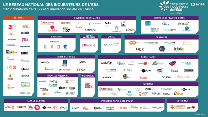 Cartographie des incubateurs de l'ESS par région 